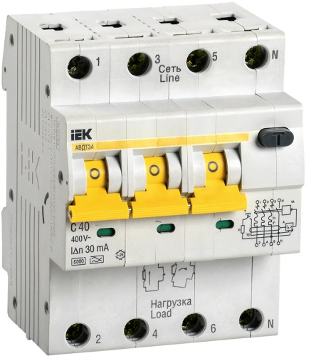 Автоматический выключатель дифференциального тока АВДТ34 C40 30мА | код MAD22-6-040-C-30 | IEK 